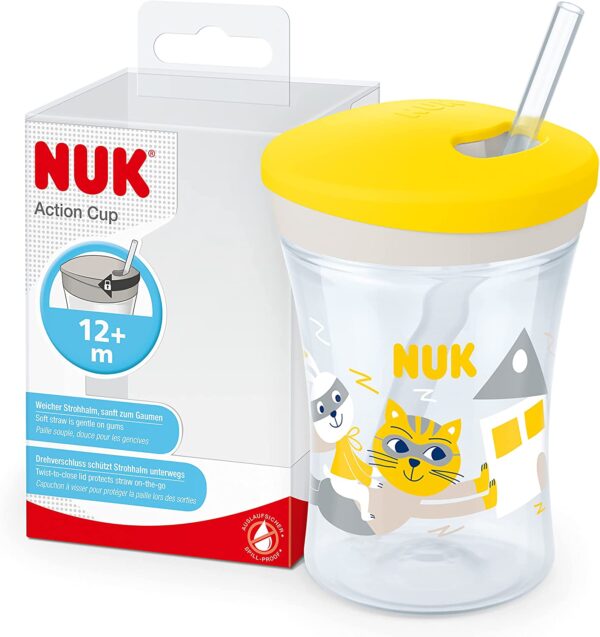 NUK Action Cup Toddler Cup | 12+ Months | Twist Close Soft Drinking Straw | Leak-Proof & Washable | BPA-Free | 230ml | Green Leopard - Image 7