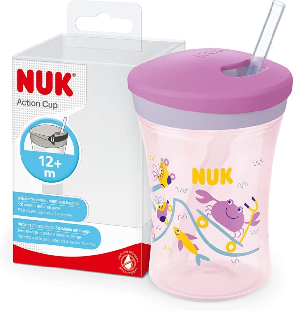 NUK Action Cup Toddler Cup | 12+ Months | Twist Close Soft Drinking Straw | Leak-Proof & Washable | BPA-Free | 230ml | Green Leopard - Image 9