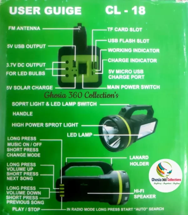 10W Camping Emergency. Solar Lightning System With 3 Bulbs Set Bluetooth Speaker/FM Radio, Mobile Charging Power Bank CCLAMP CL-18 - Image 4